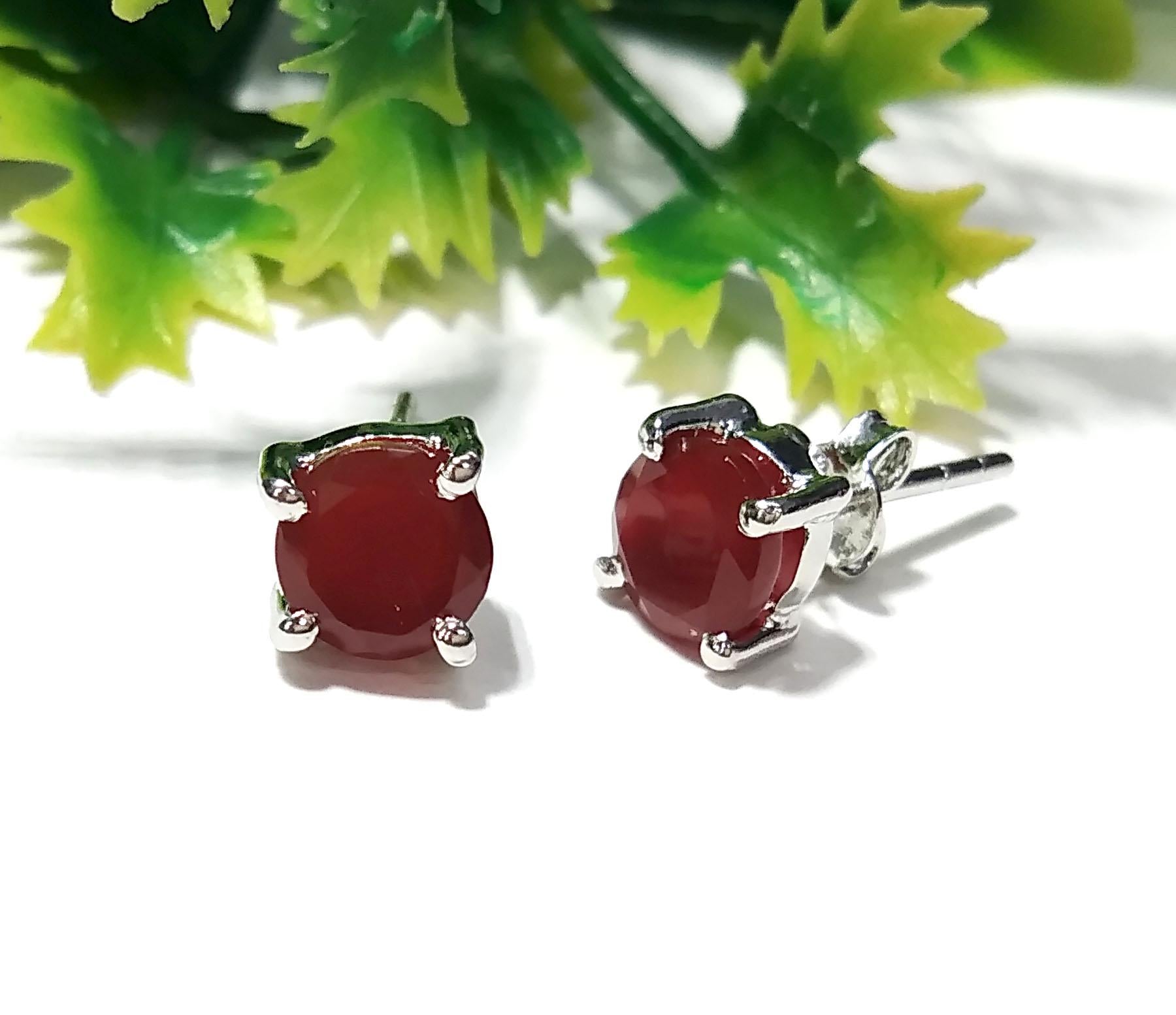 Red Onyx Stud Earrings, 925 Solid Sterling Silver Earring, Natural Red Onyx Stud Earring, High Quality Gemstone Studs Earring, Gift For Her
